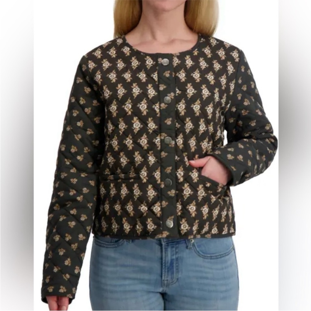 Lucky Brand Floral Quilt Cotton Jacket in Raven Print NWT!